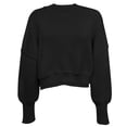 thumbnail image 1 of RYRJJ Women Crewneck Cropped Sweaters Drop Long Sleeve Trendy Fall Oversized Side Slit Ribbed Knit Pullover Sweater Top(Black,XL), 1 of 5