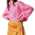 thumbnail image 1 of RYRJJ Women Crewneck Cropped Sweaters Drop Long Sleeve Trendy Fall Oversized Side Slit Ribbed Knit Pullover Sweater Top(Hot Pink,M), 1 of 6