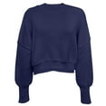 thumbnail image 1 of RYRJJ Women Crewneck Cropped Sweaters Drop Long Sleeve Trendy Fall Oversized Side Slit Ribbed Knit Pullover Sweater Top(Navy,S), 1 of 5