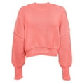 thumbnail image 1 of RYRJJ Women Crewneck Cropped Sweaters Drop Long Sleeve Trendy Fall Oversized Side Slit Ribbed Knit Pullover Sweater Top(Red,L), 1 of 6