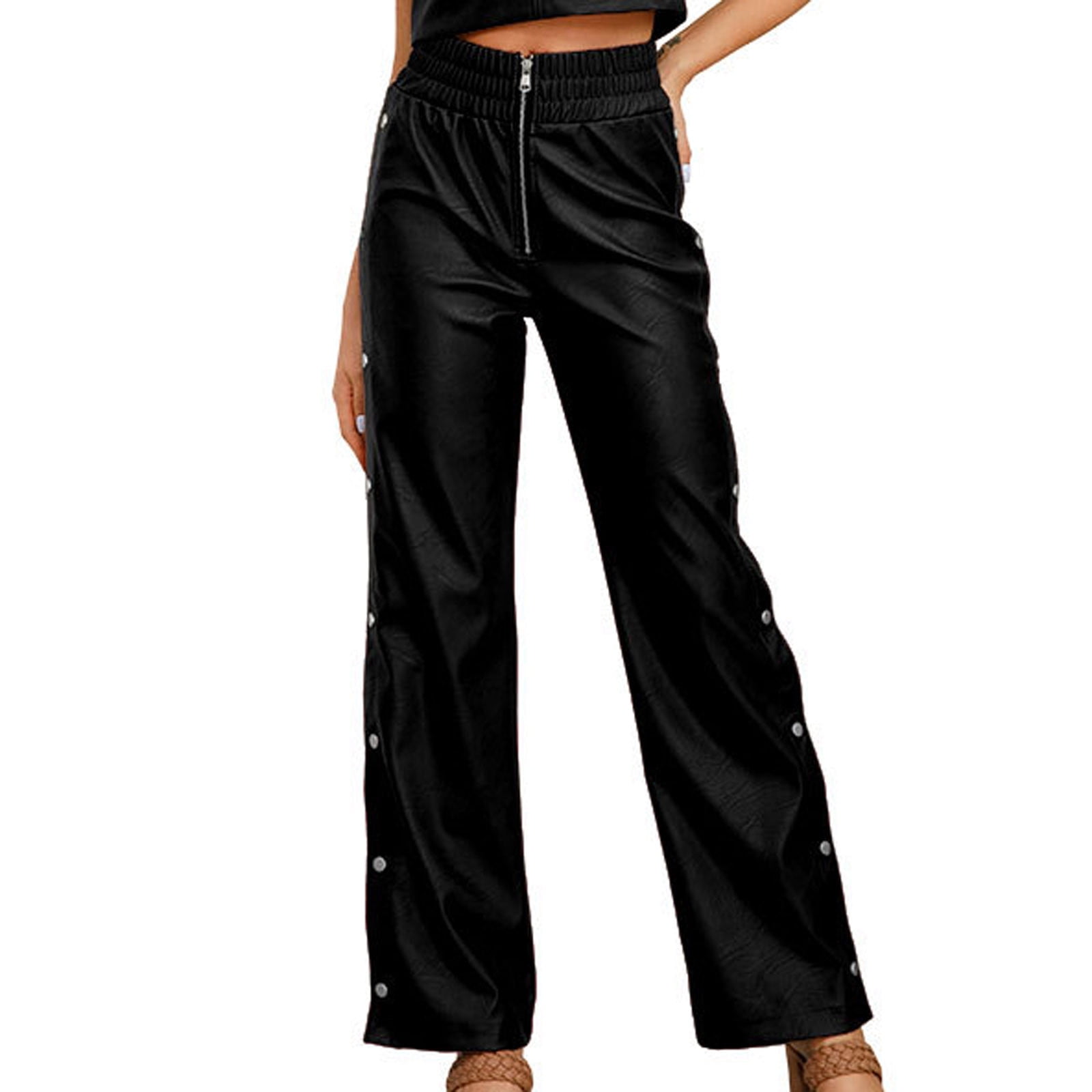 Women’s Slate Grey Leather Flare Pants – Wide Leg Genuine Leather Trousers main image 0
