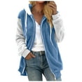 thumbnail image 1 of RYRJJ Women Full Zip Fuzzy Fleece Jacket Hooded Winter Sherpa Coats Color Block Cardigan Coats Outerwear with Pockets, 1 of 5