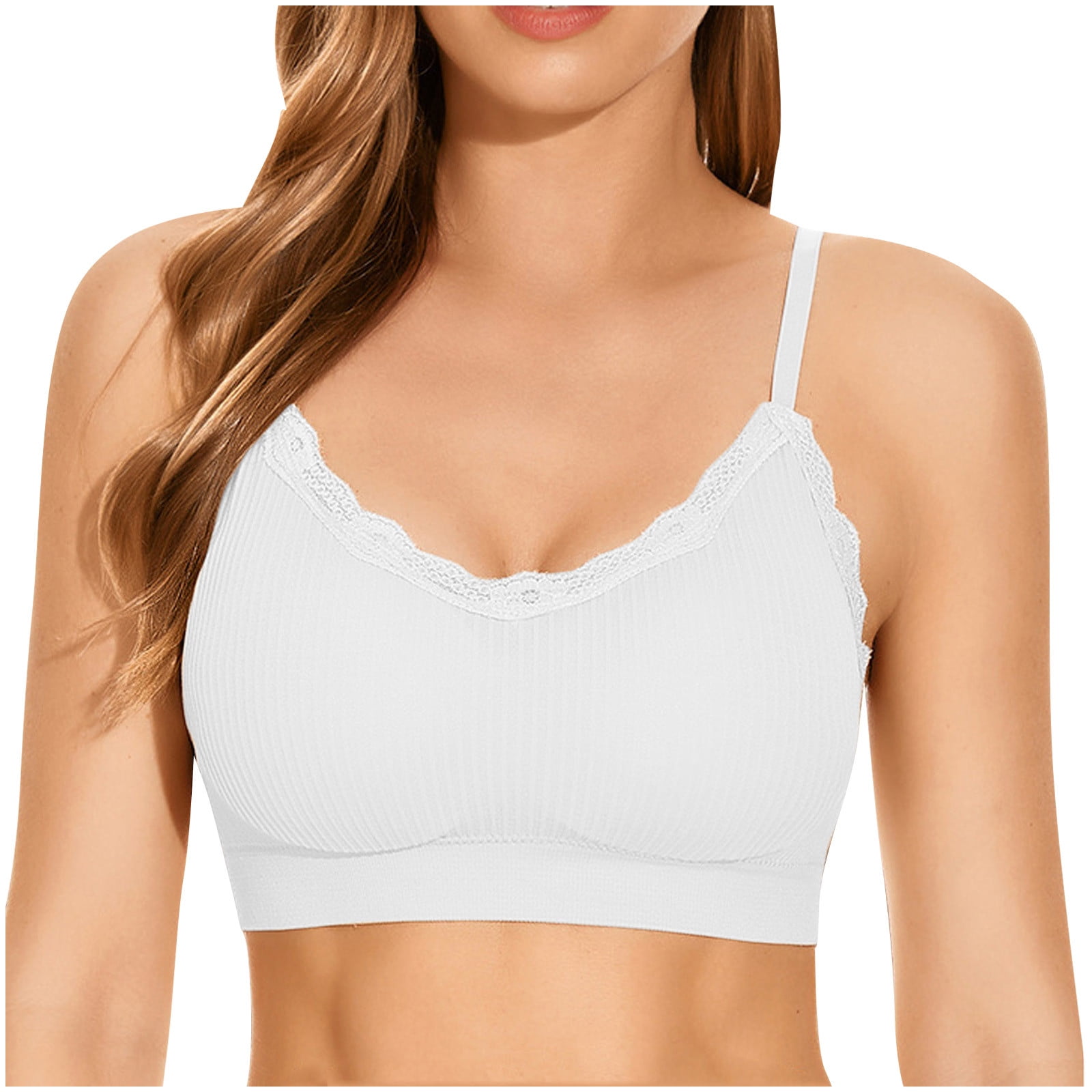 RYRJJ Women Lace Trim V Neck Padded Bralette Cami Bra