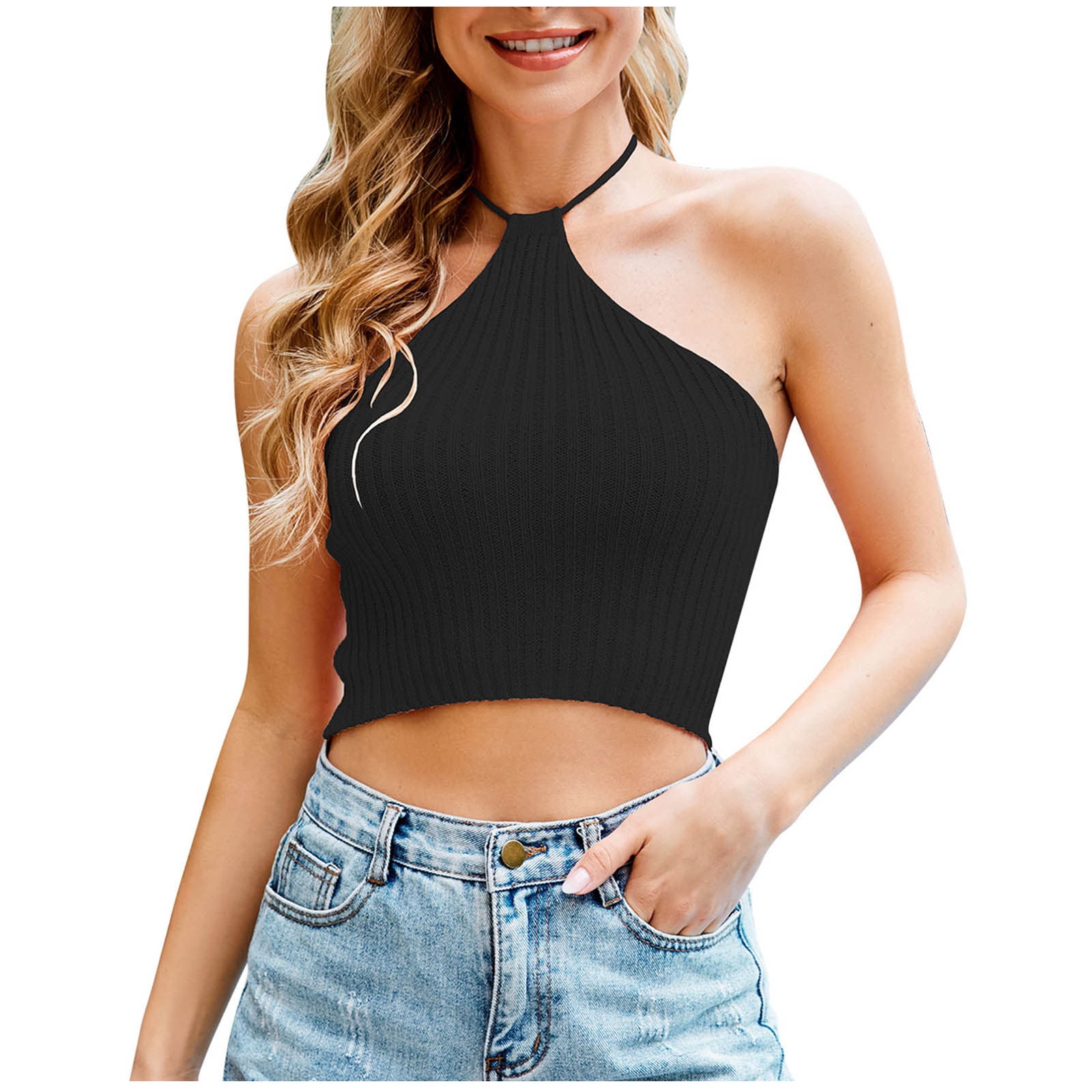 Women's Ribbed High Neck Cropped Tank Top (6 Pack) - Cropped