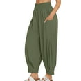 thumbnail image 1 of RYRJJ Women Linen Boho Pants Summer Casual Loose High Waist Cargo Lounge Harem Pant Trendy Beach Travel Vacation Trousers with Pockets(Green,XXL), 1 of 9