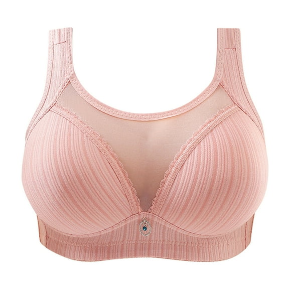RYRJJ Women Mesh Lace Gather Push Up Bra Wireless Unpadded Comfort Full-Coverage Bra(Pink,L)