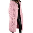 thumbnail image 1 of RYRJJ Women Open Front Cardigan Sweater Fall Winter Long Sleeve Lapel Button Down Chunky Cable Knit Long Cardigan Outwear Coat with Pockets Plus Size(Pink,M), 1 of 6