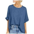thumbnail image 1 of RYRJJ Women Oversized T Shirt Crewneck Short Sleeve Loose Casual Basic Tunic Shirts Casual Summer Tee Tops Plus Size Dark Blue XL, 1 of 8