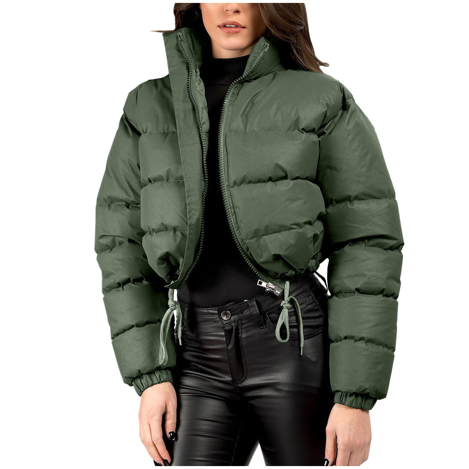 RYRJJ Women Quilted Down Jacket Stand Collar Long Sleeve Zip Up