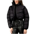 thumbnail image 1 of RYRJJ Women Quilted Down Jacket Stand Collar Long Sleeve Zip Up Cropped Puffer Jackets Warm Winter Short Coats Outwear(Black,L), 1 of 7