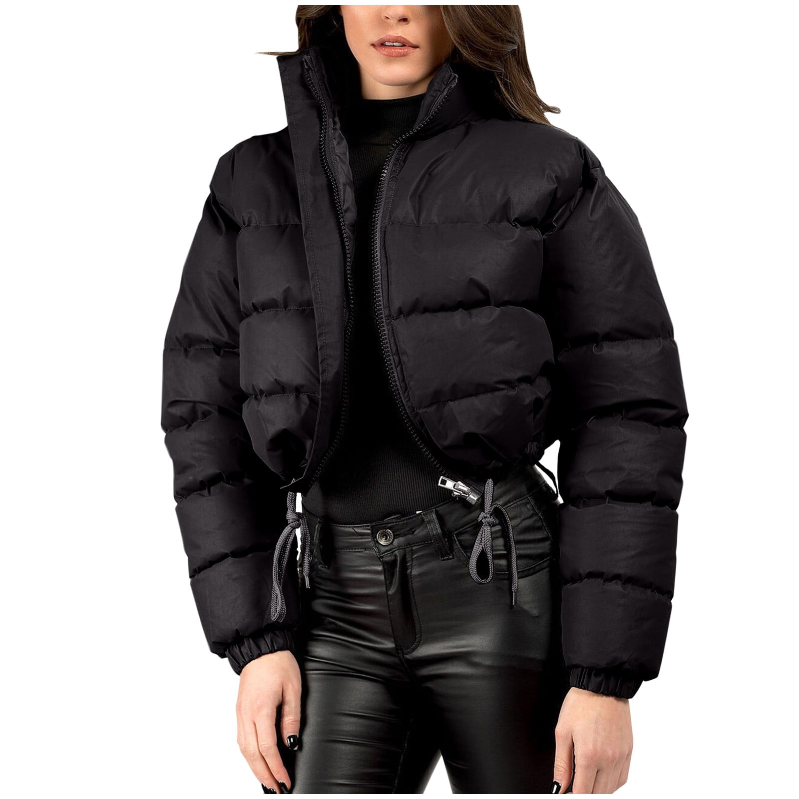 RYRJJ Women Quilted Down Jacket Stand Collar Long Sleeve Zip Up