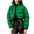 thumbnail image 1 of RYRJJ Women Quilted Down Jacket Stand Collar Long Sleeve Zip Up Cropped Puffer Jackets Warm Winter Short Coats Outwear(Green,S), 1 of 7