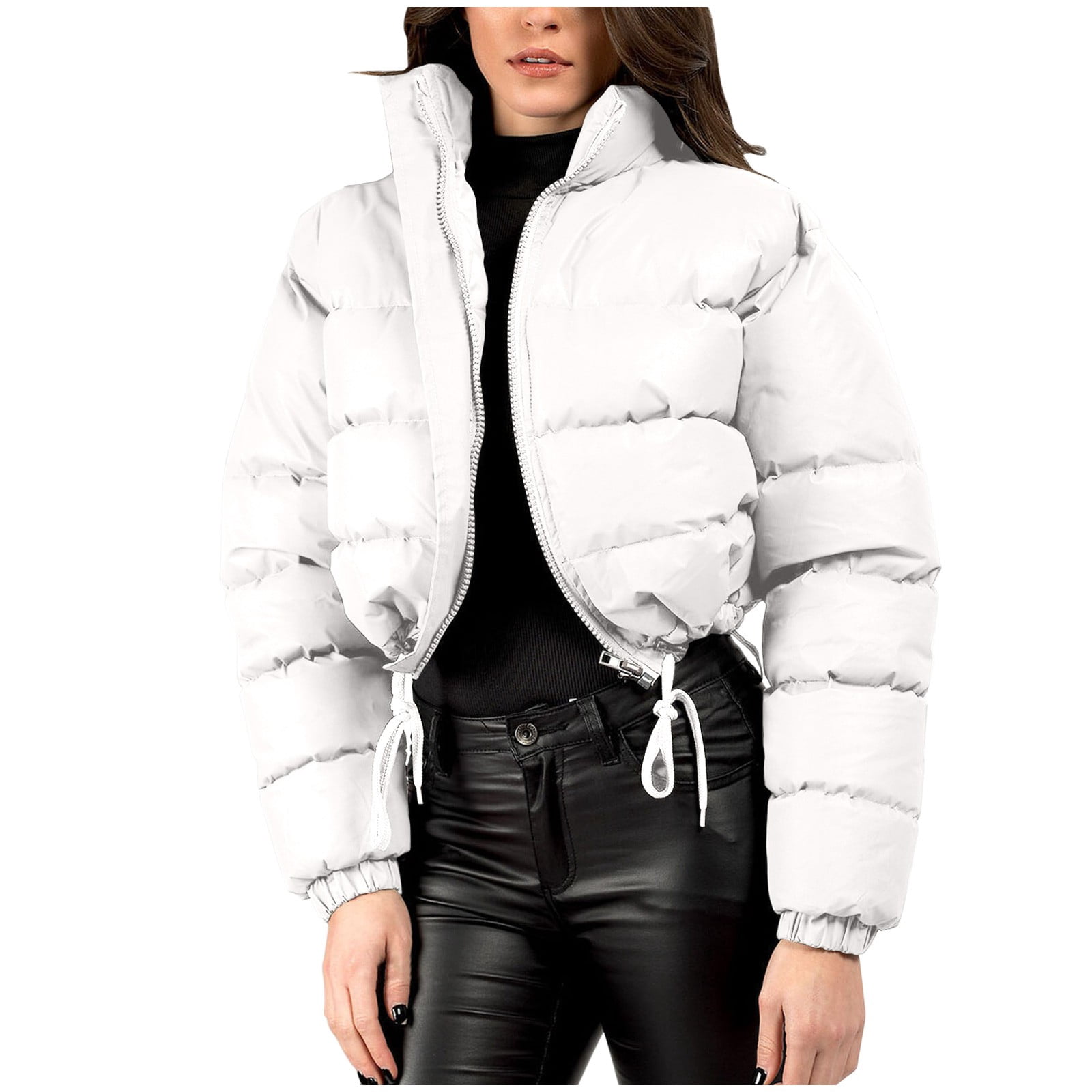 RYRJJ Women Quilted Down Jacket Stand Collar Long Sleeve Zip Up