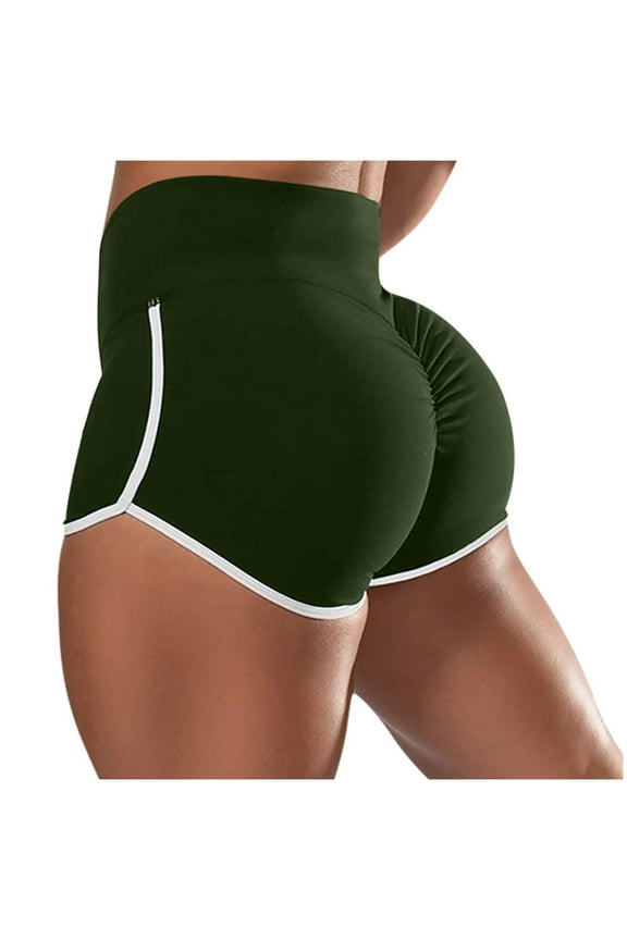 Women Scrunch Booty Shorts High Waist Gym Athletic Workout Butt Lifting Yoga Short Summer Hot Pants Shorts(Army Green,L)