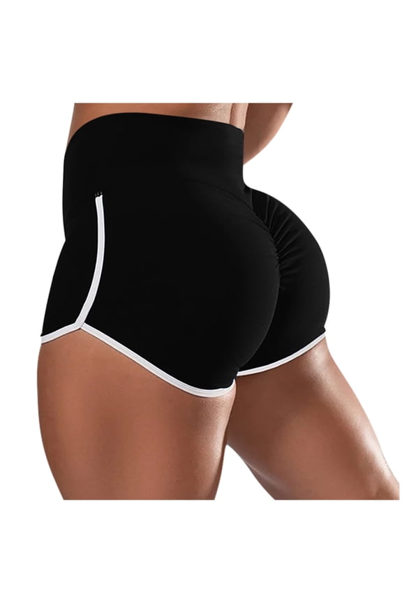 Women Scrunch Booty Shorts High Waist Gym Athletic Workout Butt Lifting Yoga Short Summer Hot Pants Shorts(Black,L)