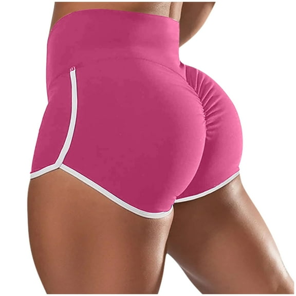 RYRJJ Women Scrunch Booty Shorts High Waist Gym Athletic Workout Butt Lifting Yoga Short Summer Hot Pants Shorts(Hot Pink,L)