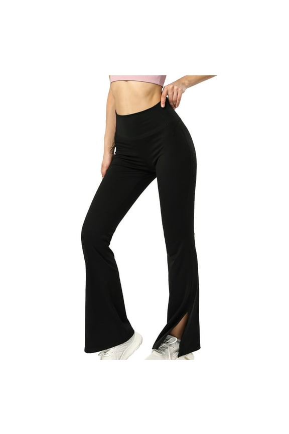Women Seamless Flared Leggings High Waist Bell Bottom Bootcut Yoga Pants Side Slit Hem Butt Lifting Workout Bootleg Pants(Black,S)