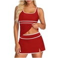thumbnail image 1 of RYRJJ Women Tankini Swimsuits with Skirt Color Block Two Piece Bathing Suits Sporty Scoop Neck Tummy Control Swimwear(Red,XXL), 1 of 5