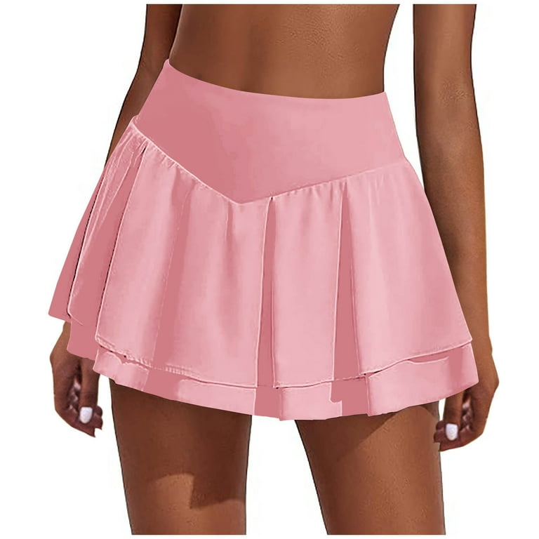 ワンピース Unbalanced pleated dry fit tennis skirt pink RYRJJ Women Tennis Skirts with Pockets High Waisted Golf