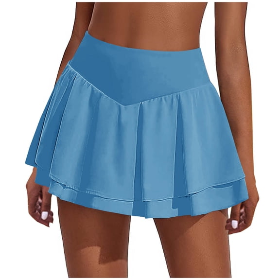RYRJJ Women Tennis Skirts with Pockets High Waisted Golf Skirts Athletic Skorts Pleated Mini Skirt Workout Sport Runing(Sky Blue,L)