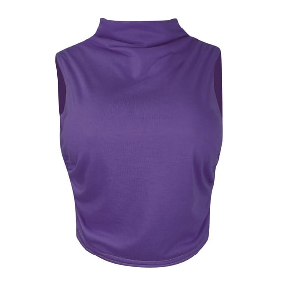 RYRJJ Women Workout Mock Neck Ruched Crop Tank Top Casual Turtleneck Sleeveless Slim Fitted Cropped Tops Athletic Yoga Running(Purple,S)
