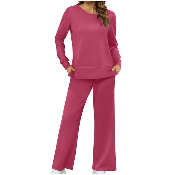 RYRJJ Women's 2 Piece Lounge Sets Casual Travel Outfits Fashion Pullover Sweatshirt Tops and Wide Leg Sweatpants Set Tracksuit Cozy Sweatsuits(Hot Pink,S)