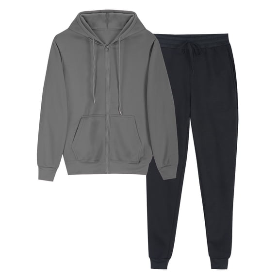 RYRJJ Women's 2 Piece Outfits Oversized Fall Winter Sweatsuit Zip Up Long Sleeve Sweatshirt Jacket with Sweatpants Tracksuit Jogger Sets(Dark Gray,S)