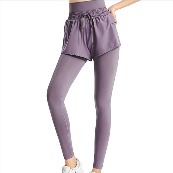 RYRJJ Women's 2 in 1 Running Skirted Leggings- Lightweight High Waisted Athletic Pants Workout Gym Yoga Leggings with Pockets(Purple,4XL)