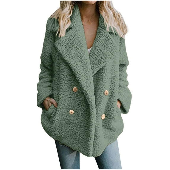 RYRJJ Women's Fashion Winter Coat Long Sleeve Lapel Zip Up Fuzzy Fleece Sherpa Oversized Shacket Jacket Outweat with Pockets Plus Size(Green,S)