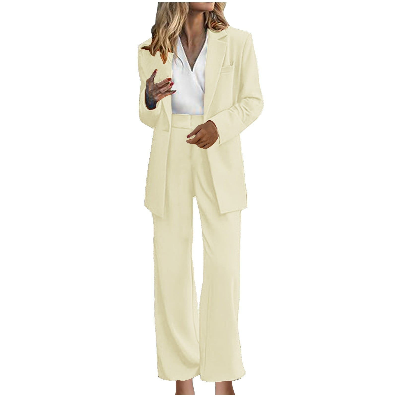 RYRJJ Women's Fall 2 Piece Blazer Outfits Business Casual Long Notch ...
