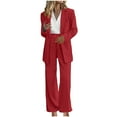 thumbnail image 1 of RYRJJ Women's Fall 2 Piece Blazer Outfits Business Casual Long Notch Collar Blazer Jackets and Dressy Wide Leg Work Pant Suits Sets with Pockets(Red,XXL), 1 of 6