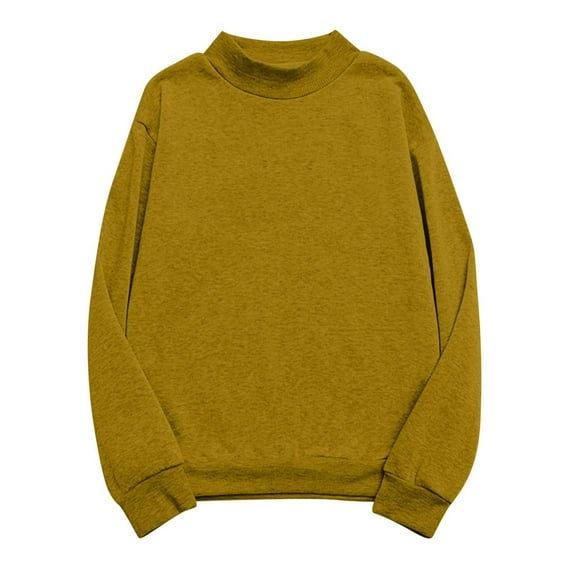 RYRJJ Women's Oversized Sweatshirts Fleece Mock Neck Pullover Solid Color Long Sleeve Loose Y2K Hoodies Tops(Brown,XL)