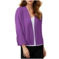 thumbnail image 1 of RYRJJ Women's 3/4 Sleeve Sweater Cropped Cardigan Jackets Knit Open Front Short Bolero Shrugs for Dresses Tops Solid Lightweight Soft(Purple,L), 1 of 5