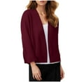 thumbnail image 1 of RYRJJ Women's 3/4 Sleeve Sweater Cropped Cardigan Jackets Knit Open Front Short Bolero Shrugs for Dresses Tops Solid Lightweight Soft(Wine,M), 1 of 5