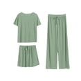 thumbnail image 1 of RYRJJ Women's 3 Piece Pajama Sets Short Sleeve Sleepwear Crewneck Top with Shorts and Wide Leg Long Pants Pjs Soft Loungewear, 1 of 6