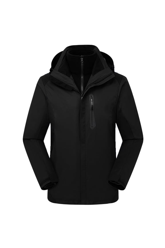 Women's 3 in 1 Winter Windbreaker Ski Jacket Warm Fleece Liner Jacket Waterproof Windproof Snow Coat & Detachable Hood(Black,XXL)