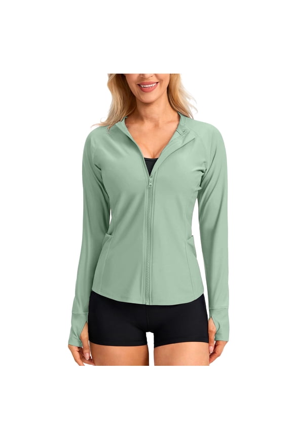 Women's Athletic Jackets Lightweight UV Protection Full Zip Running Workout Jacket UPF 50+ Long Sleeve Sun Shirts with Pockets