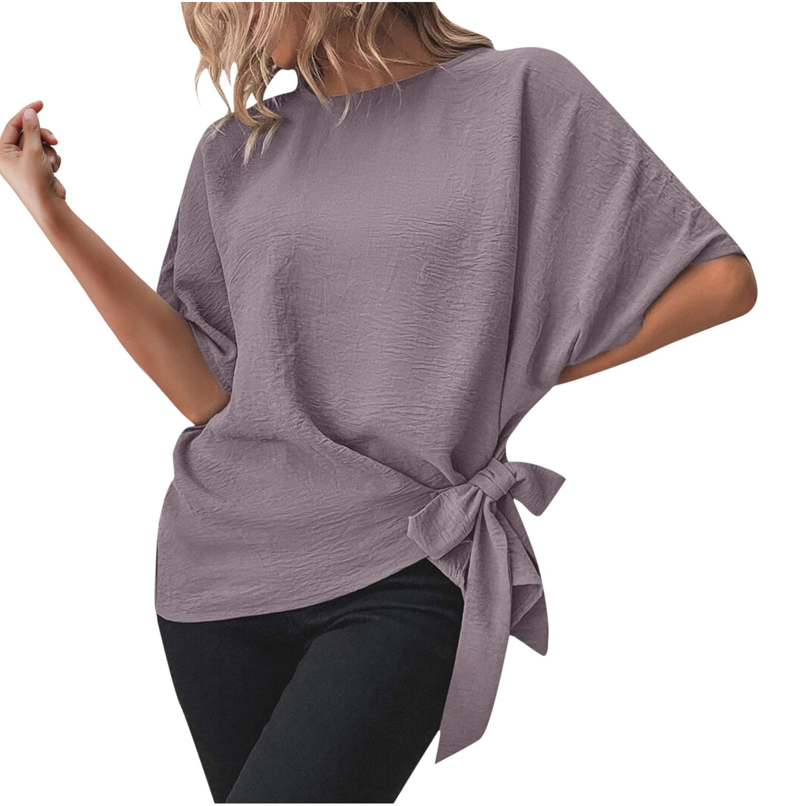 RYRJJ Women's Batwing-Sleeve Summer Tops Trendy Casual Tie