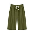 thumbnail image 1 of RYRJJ Women's Bermuda Long Shorts with Pockets Drawstring High Waisted Cotton Linecn Shorts Knee Length Shorts for Summer Casual(Army Green,L), 1 of 7