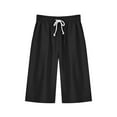 thumbnail image 1 of RYRJJ Women's Bermuda Long Shorts with Pockets Drawstring High Waisted Cotton Linecn Shorts Knee Length Shorts for Summer Casual(Black,M), 1 of 7