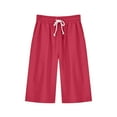 thumbnail image 1 of RYRJJ Women's Bermuda Long Shorts with Pockets Drawstring High Waisted Cotton Linecn Shorts Knee Length Shorts for Summer Casual(Red,L), 1 of 7