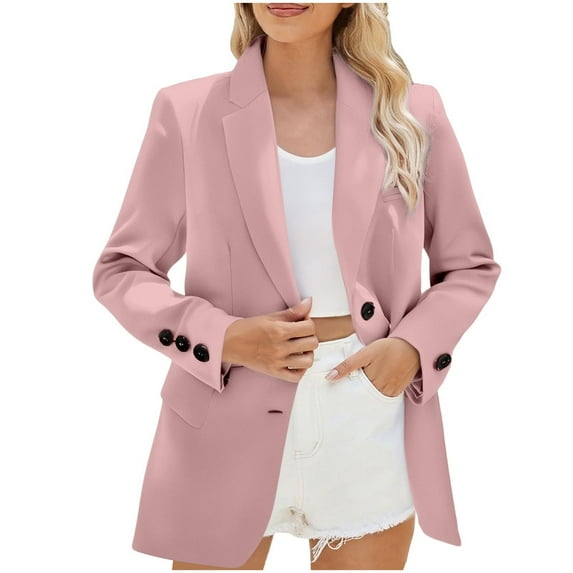 RYRJJ Women's Blazer Business Casual Lightweight Suit Jackets Long Sleeve Notch Lapel Slim Fit Work Office Jacket with Pockets(Light Pink,S)