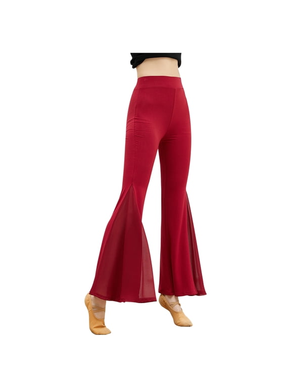 Women's Bootcut Yoga Pants High Waist Bootleg Gym Fitness Trousers Bell Bottom Palazzo Pant Stretch Workout Pants for Women(Wine,S)
