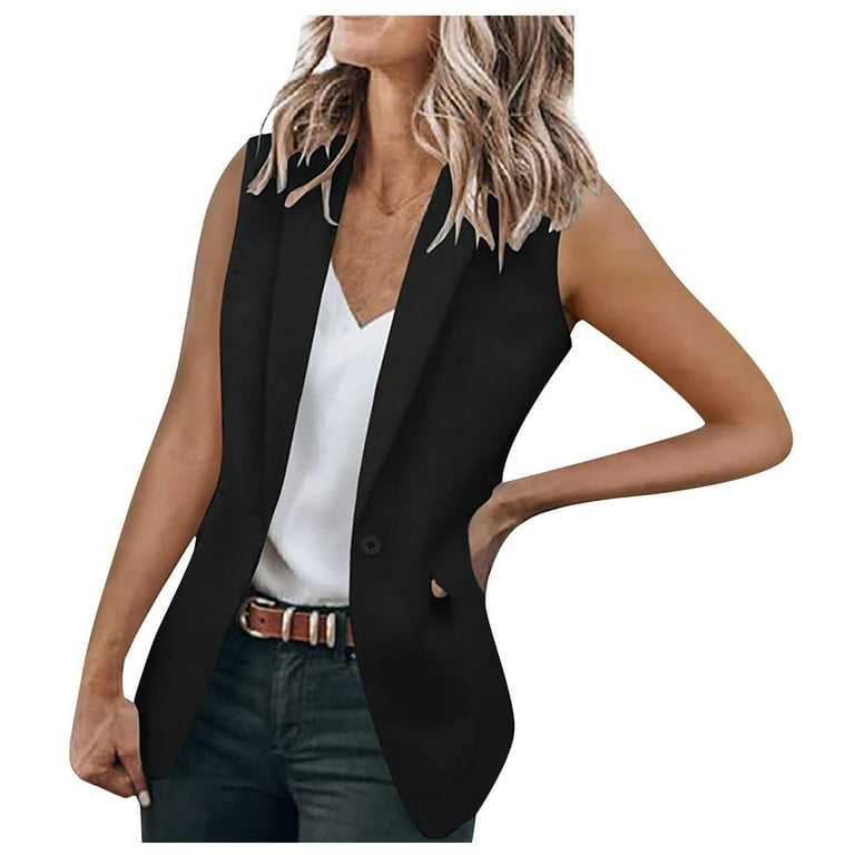 RYRJJ Women's Business Casual Blazer Vest Fashion Sleeveless Open