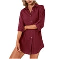 thumbnail image 1 of RYRJJ Women's Button Down Shirts Dress with Side Pockets Roll-Up Long Sleeve Swimsuit Cover Ups Shirt Casual Tunic Blouse Top(Wine,XL), 1 of 9