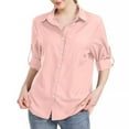 thumbnail image 1 of RYRJJ Women's Button Down Shirts Roll-Up Long Sleeve Dress Shirts Solid Casual Collared Work Office Blouses Tops(Pink,XL), 1 of 8