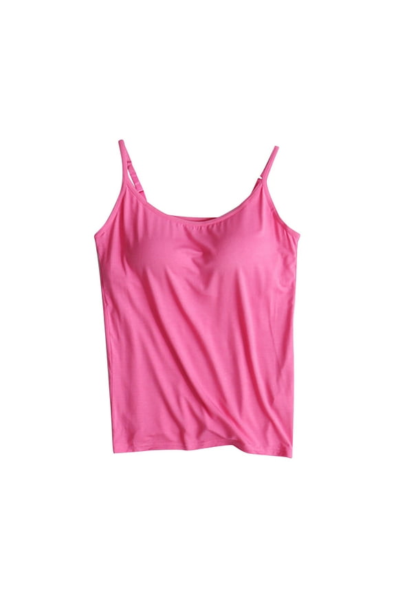 Women's Camisole with Built in Padded Bra Adjustable Spaghetti Strap Tank Top Soft Comfort Sleeveless Loose Cami Tops(Hot Pink,3XL)