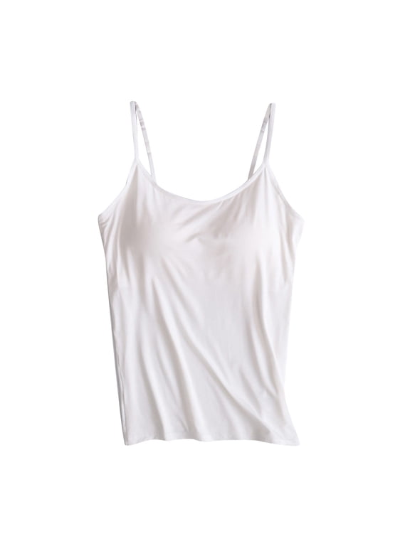 Women's Camisole with Built in Padded Bra Adjustable Spaghetti Strap Tank Top Soft Comfort Sleeveless Loose Cami Tops(Khaki,XL)