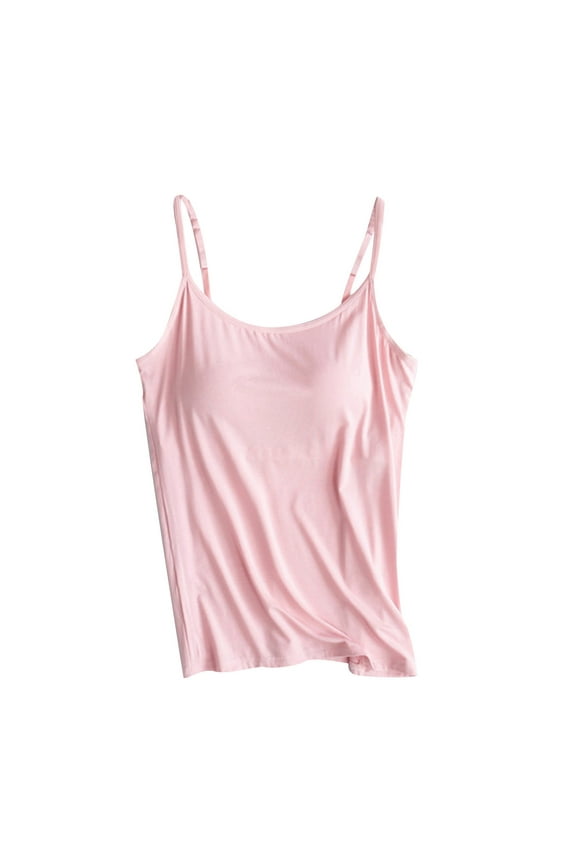 Women's Camisole with Built in Padded Bra Adjustable Spaghetti Strap Tank Top Soft Comfort Sleeveless Loose Cami Tops(Light Pink,6XL)
