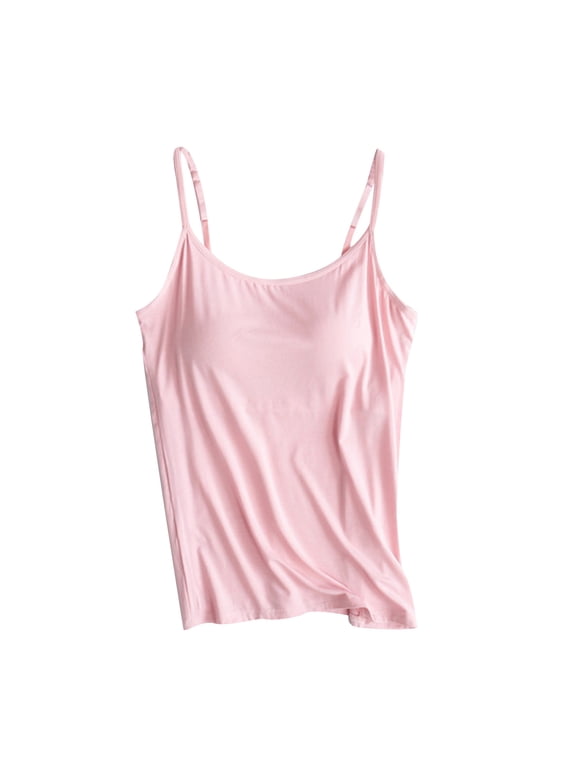 Women's Camisole with Built in Padded Bra Adjustable Spaghetti Strap Tank Top Soft Comfort Sleeveless Loose Cami Tops(Light Pink,XXL)
